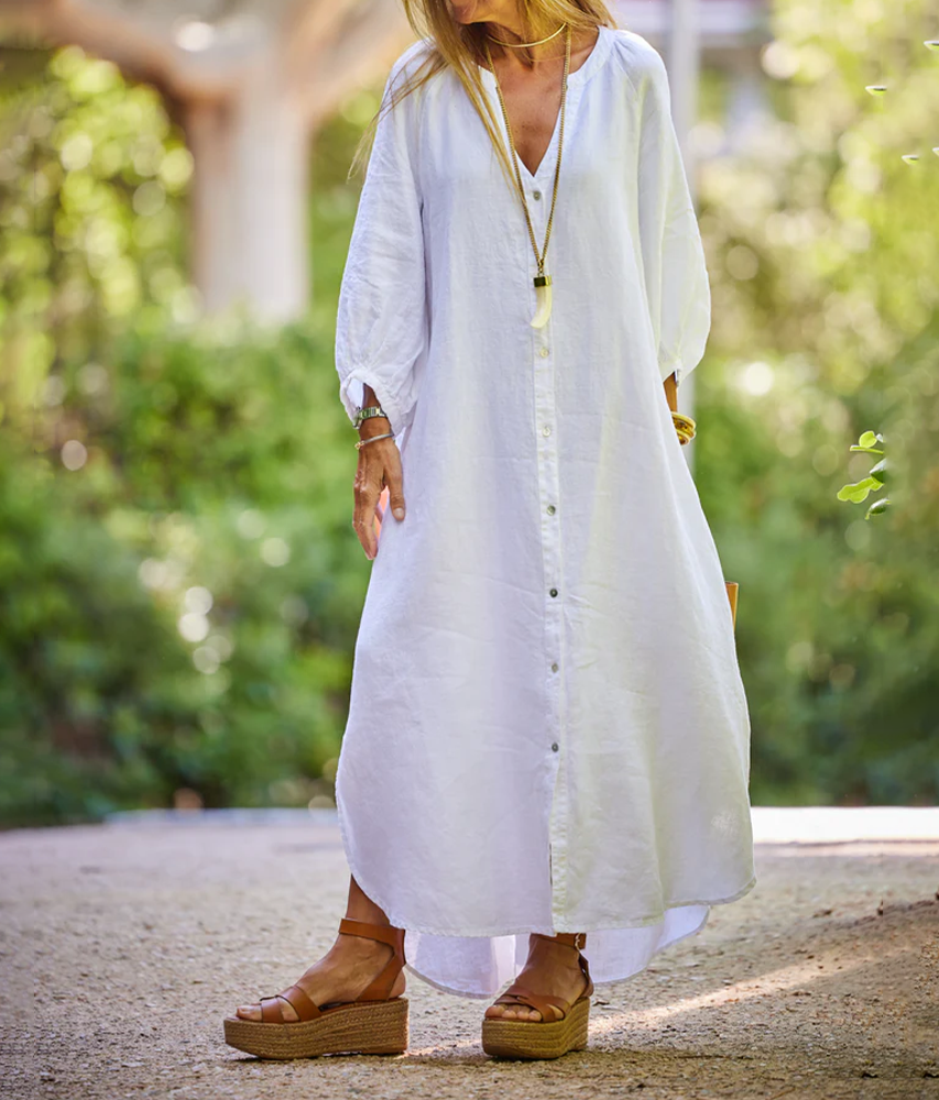 Coleen | Robe en Jaquard Lin Noir Décontractée pour un Confort et un Style Réels