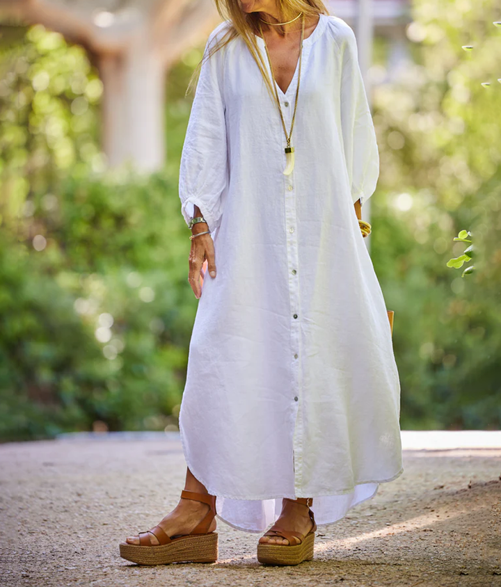 Coleen | Robe en Jaquard Lin Noir Décontractée pour un Confort et un Style Réels