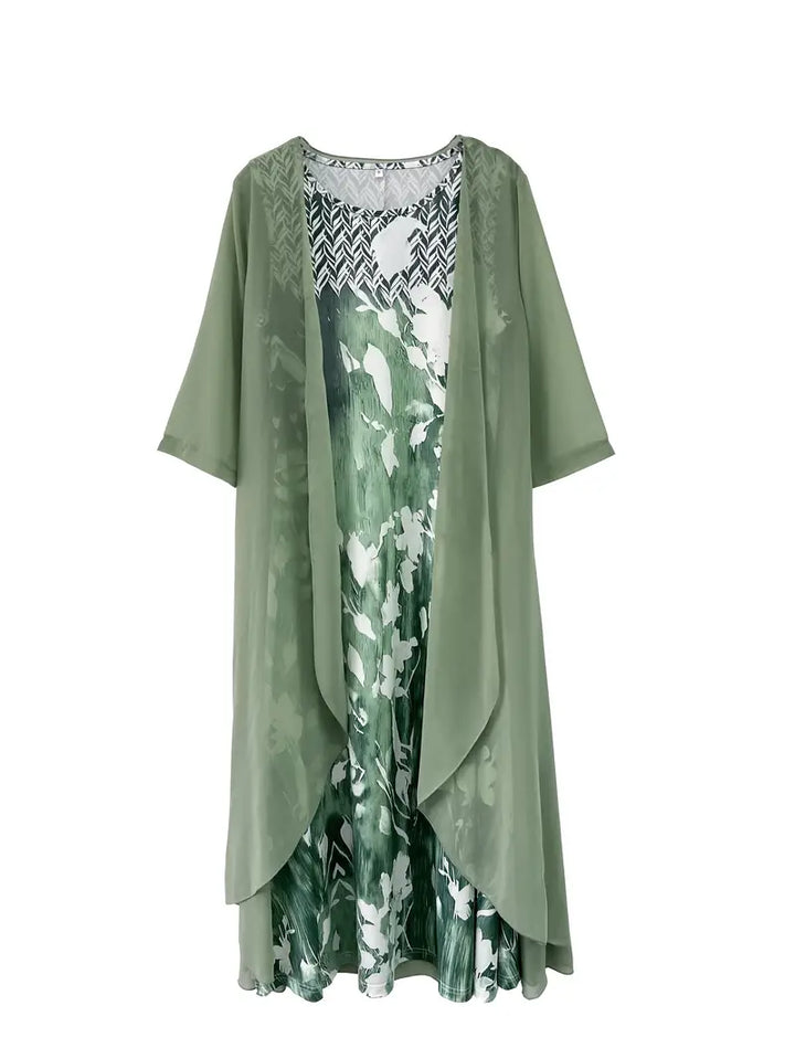 Vêtements élégants avec devant ouvert, plus dressing gown tank à imprimé floral pour un look frais et tendance.