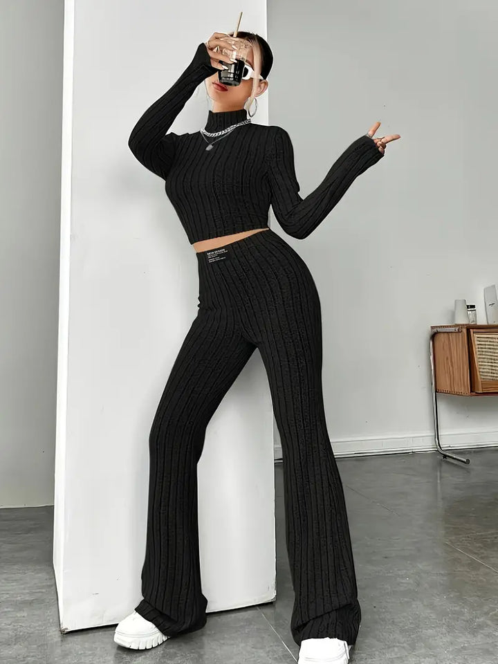 Mabel - Ensemble deux pièces stylé composé d'un haut en maille confortable à manches longues et d'un pantalon élégant