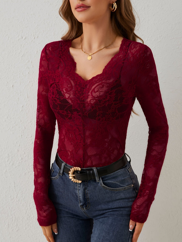 Laurice Luxe Body Femme Ajusté en Dentelle à Manches Longues pour un Look Élégant