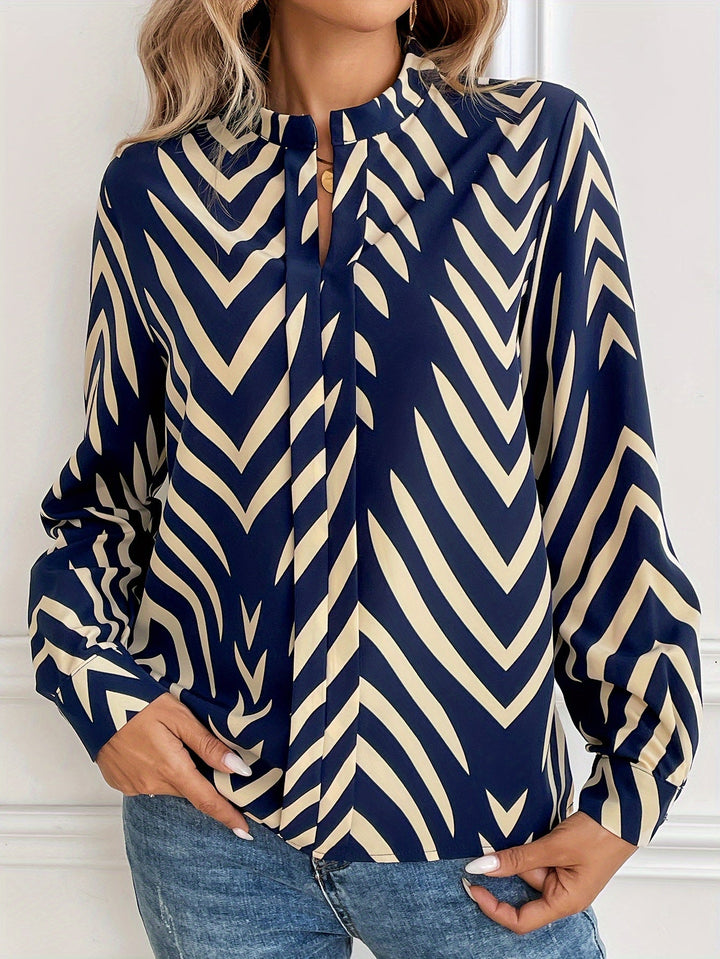 Praskovia | Blouse Élégante à Motif Chevron avec Col Rond et Manches Longues pour un Look Chic