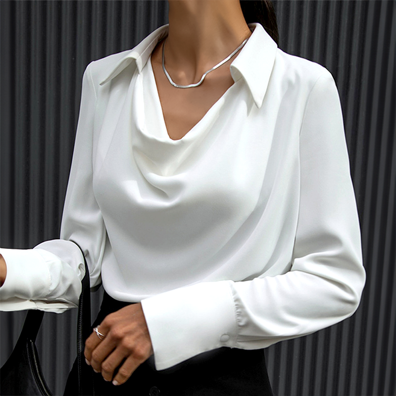 Rhaelle | Chemisier Élégant en Satin à Manches Longues pour Femmes avec Col - Élégante Robe Chemise
