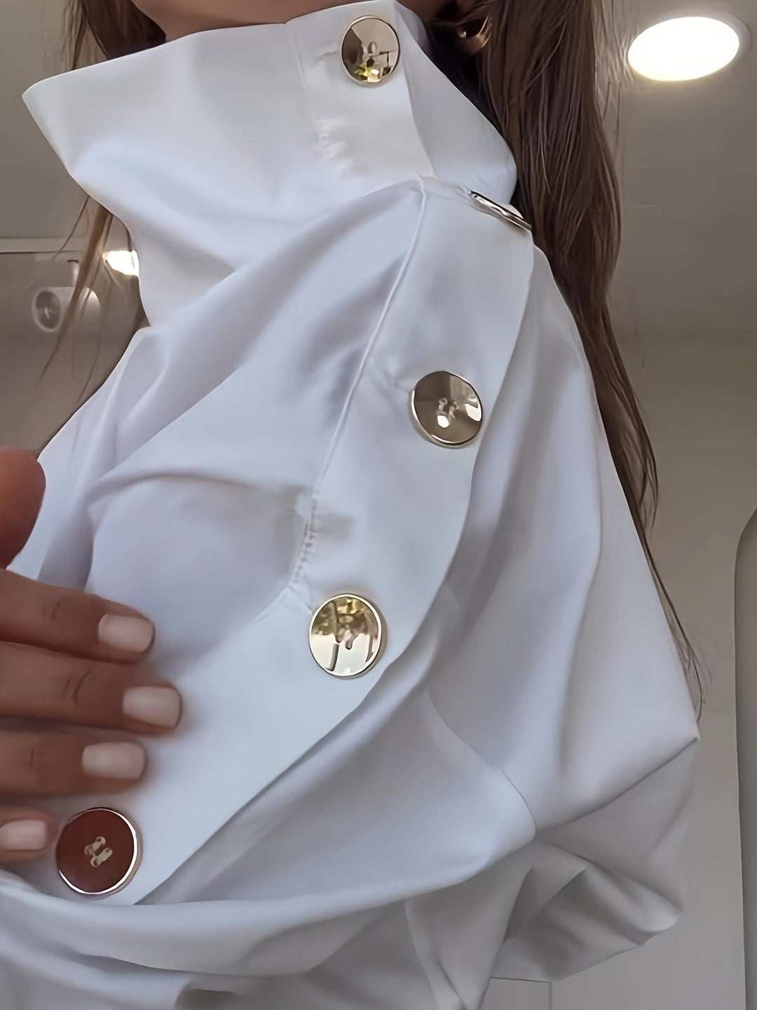 Mazarine | Blouse à manches longues et col montant pour femmes - polyester léger et décontracté pour une allure élégante
