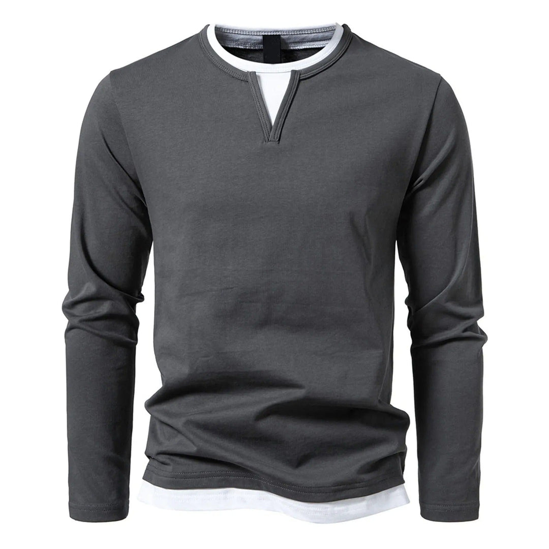 Coen™ T-shirt long à manches longues pour hommes, confortable et décontracté, avec un élégant col en V