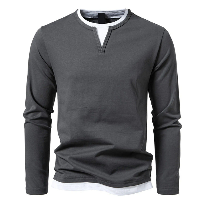 Coen™ T-shirt long à manches longues pour hommes, confortable et décontracté, avec un élégant col en V