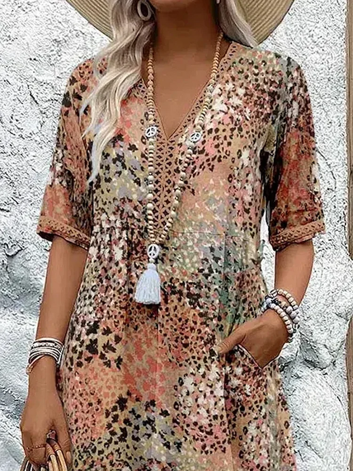 Sita | Élégante robe de chambre midi à fleurs avec décolleté en V - La robe de chambre féminine parfaite pour le printemps et l'été, offrant un confort inégalé.