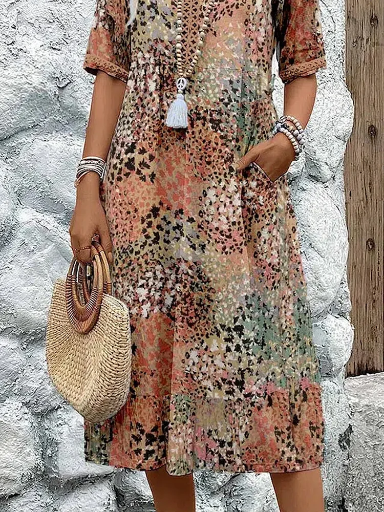 Sita | Élégante robe de chambre midi à fleurs avec décolleté en V - La robe de chambre féminine parfaite pour le printemps et l'été, offrant un confort inégalé.
