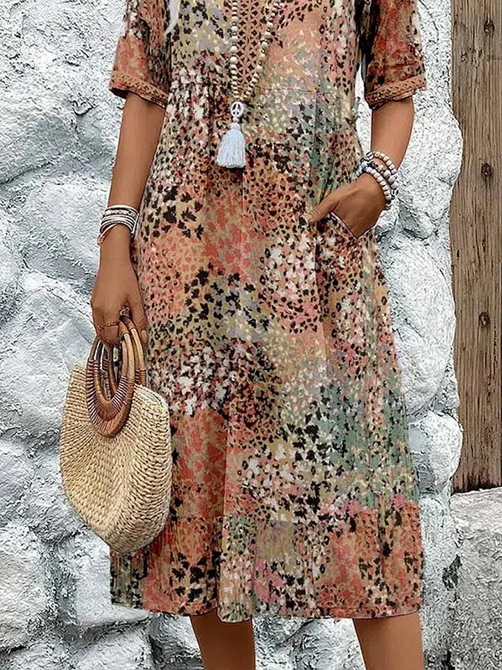 Sita | Élégante robe de chambre midi à fleurs avec décolleté en V - La robe de chambre féminine parfaite pour le printemps et l'été, offrant un confort inégalé.