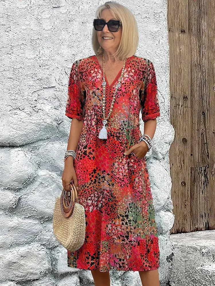 Sita | Élégante robe de chambre midi à fleurs avec décolleté en V - La robe de chambre féminine parfaite pour le printemps et l'été, offrant un confort inégalé.