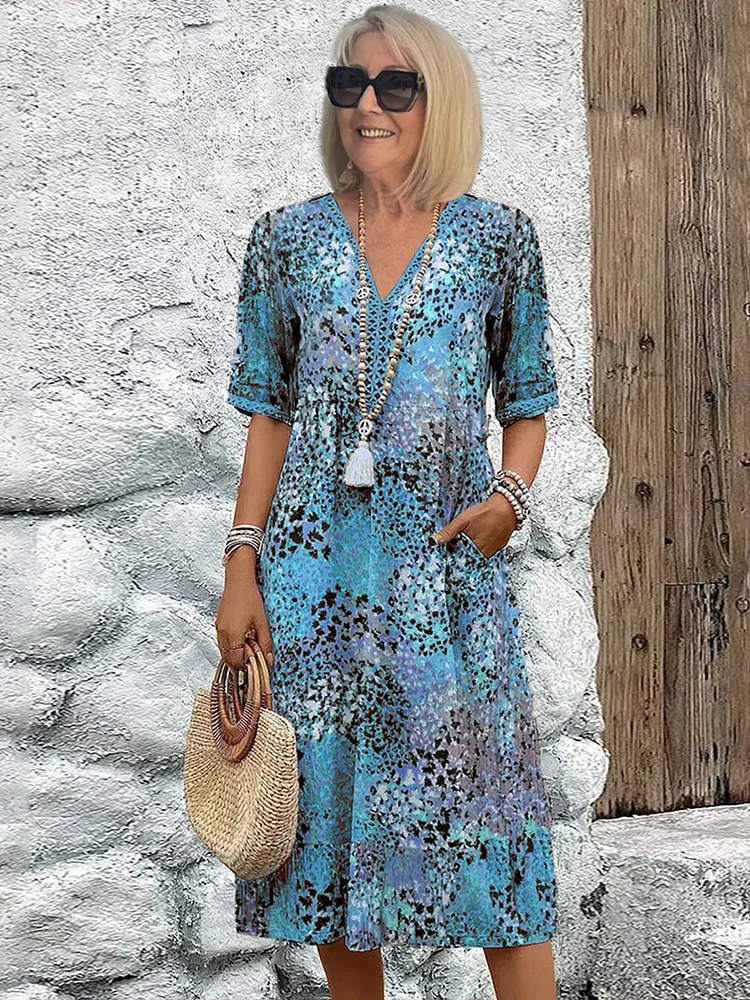Sita | Élégante robe de chambre midi à fleurs avec décolleté en V - La robe de chambre féminine parfaite pour le printemps et l'été, offrant un confort inégalé.