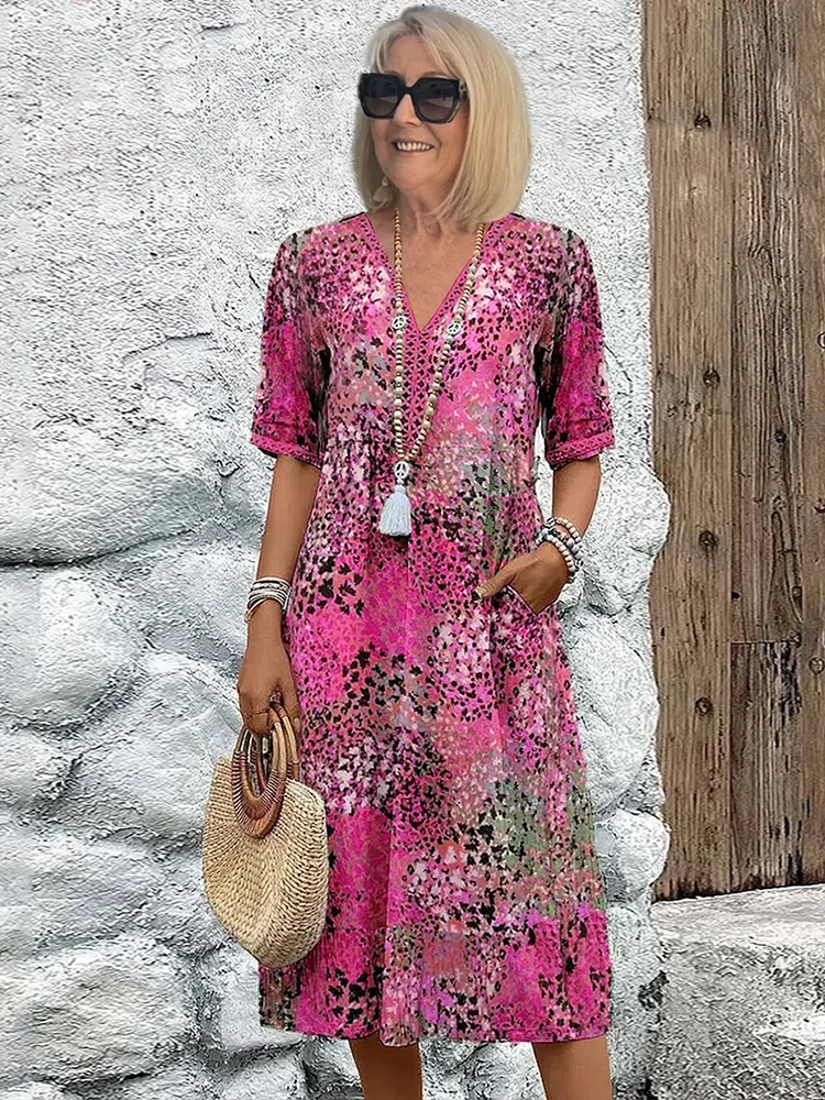Sita | Élégante robe de chambre midi à fleurs avec décolleté en V - La robe de chambre féminine parfaite pour le printemps et l'été, offrant un confort inégalé.