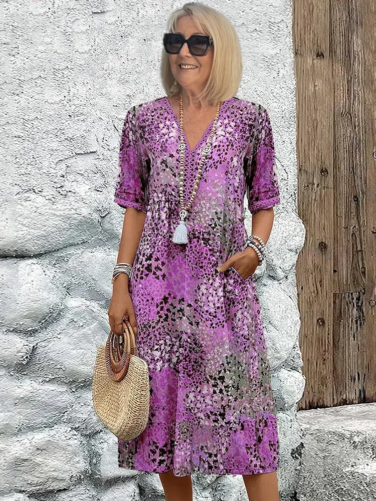 Sita | Élégante robe de chambre midi à fleurs avec décolleté en V - La robe de chambre féminine parfaite pour le printemps et l'été, offrant un confort inégalé.