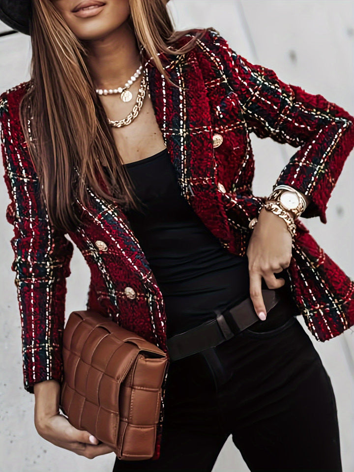 Genevieve | Blazer en Tweed Élégant à Double Boutonnage - Veste à Carreaux Élégante à Manches Longues pour le Bureau et le Travail pour Femmes