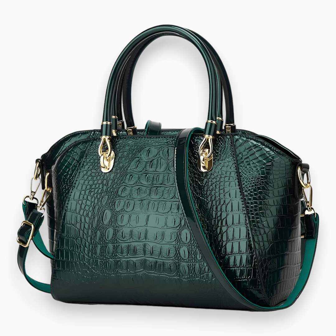 Sac à main en cuir avec embossage crocodile, un look luxueux et élégant.