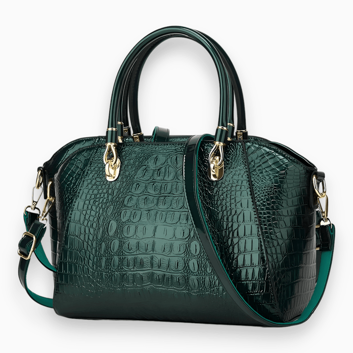 Sac à main en cuir avec embossage crocodile, un look luxueux et élégant.
