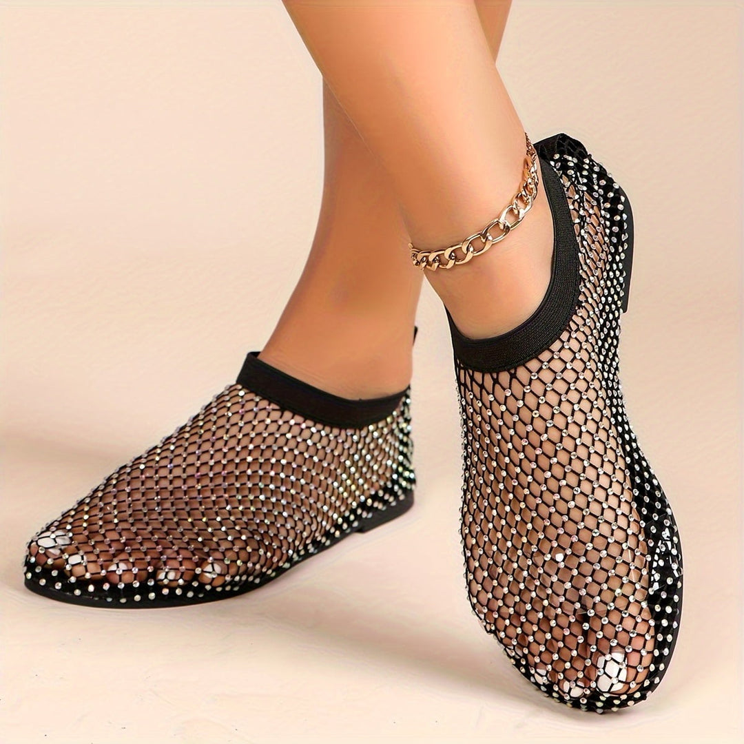 Jeane | Élégantes ballerines en mesh avec des accents de diamants scintillants