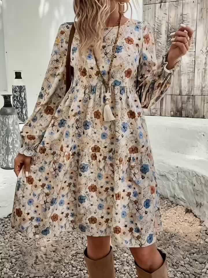 Alida | Robe élégante pour femme avec imprimé floral, ourlet fluide et manches - Parfaite pour une tenue décontractée en vacances