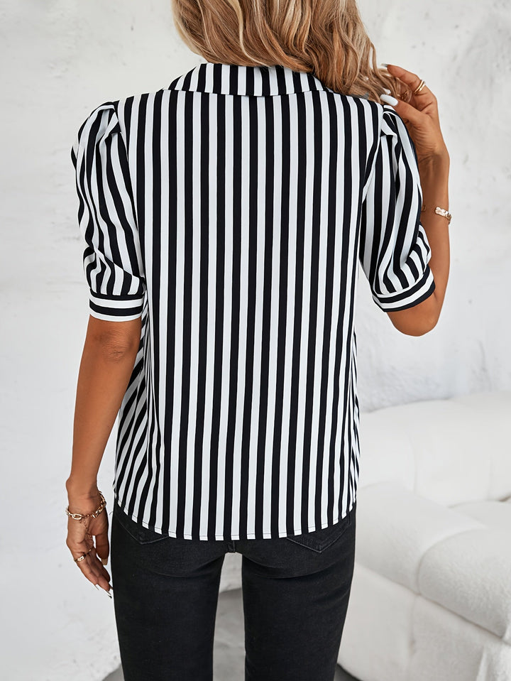 Ysabeau | Blouse à Rayures avec Nœud sur le Devant - Élégante Blouse à Manches Bouffantes pour un Look Chic