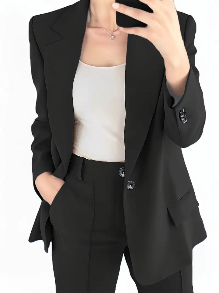 Marie - Élégant blazer à lapel et pantalon évasé à la mode - Ensemble complet avec fermeture à boutons
