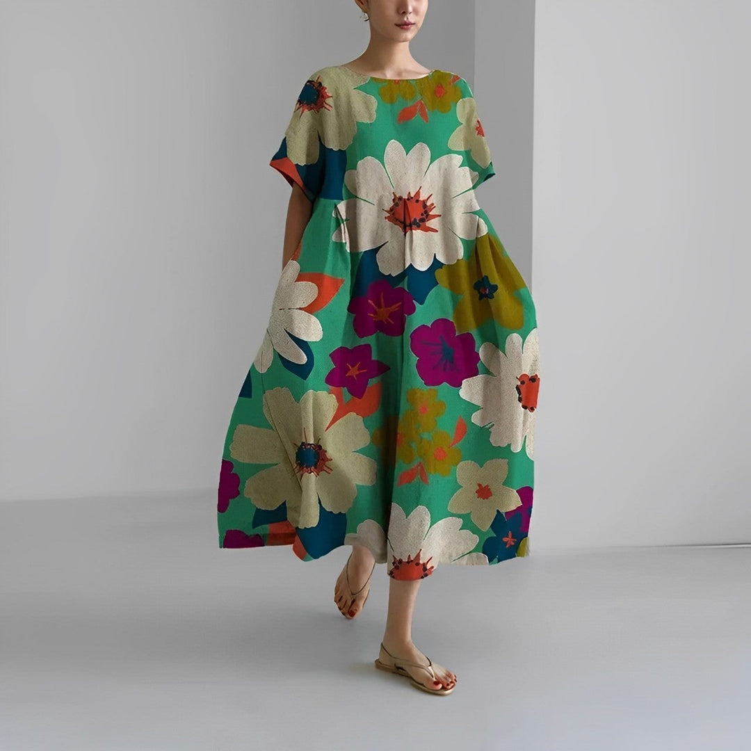 Vittoria | Charmante robe de chambre maxi boho pour femmes avec imprimé floral et poches pratiques
