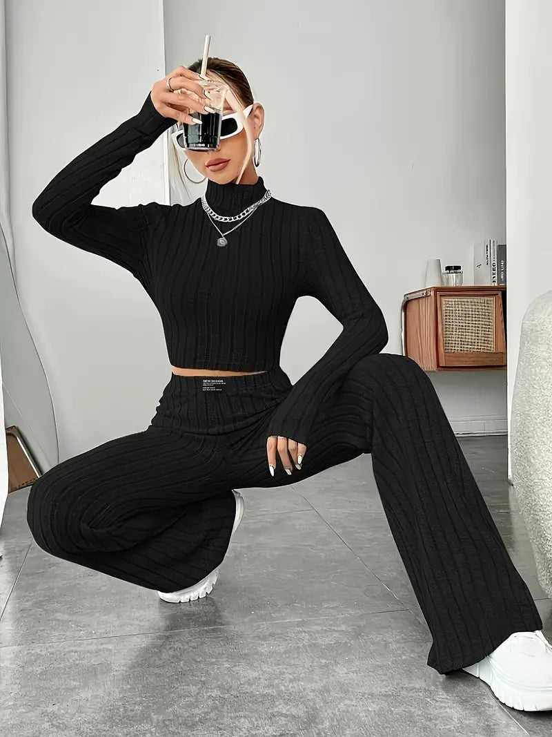 Mabel - Ensemble deux pièces stylé composé d'un haut en maille confortable à manches longues et d'un pantalon élégant