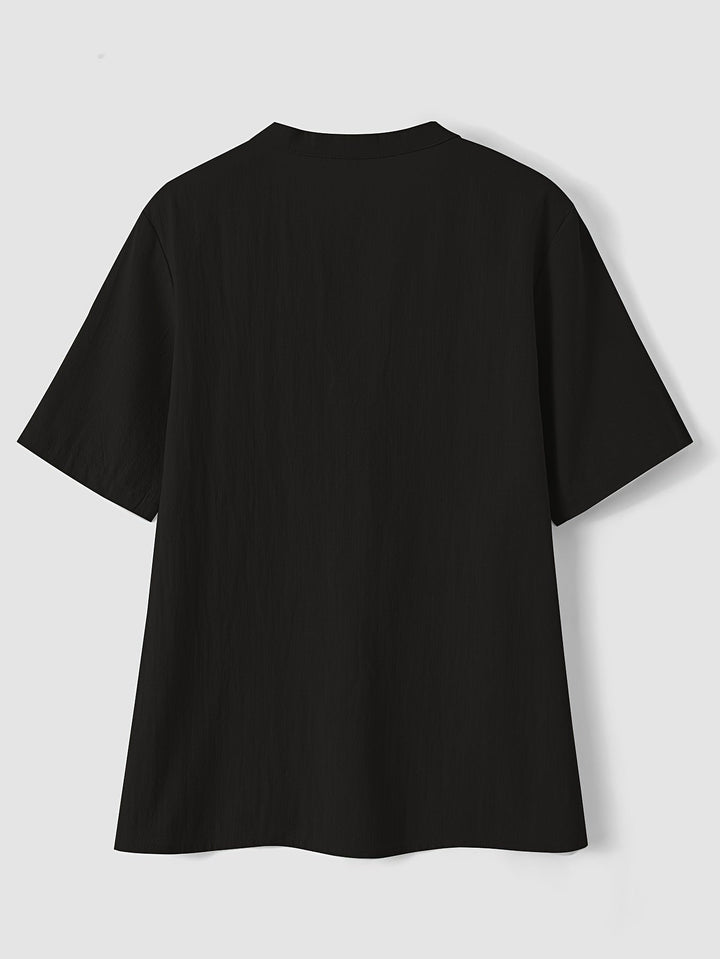 Blouse Femme Élégante Mattea à Encolure en V, Manches Courtes et Détail de Boutonnière Chic