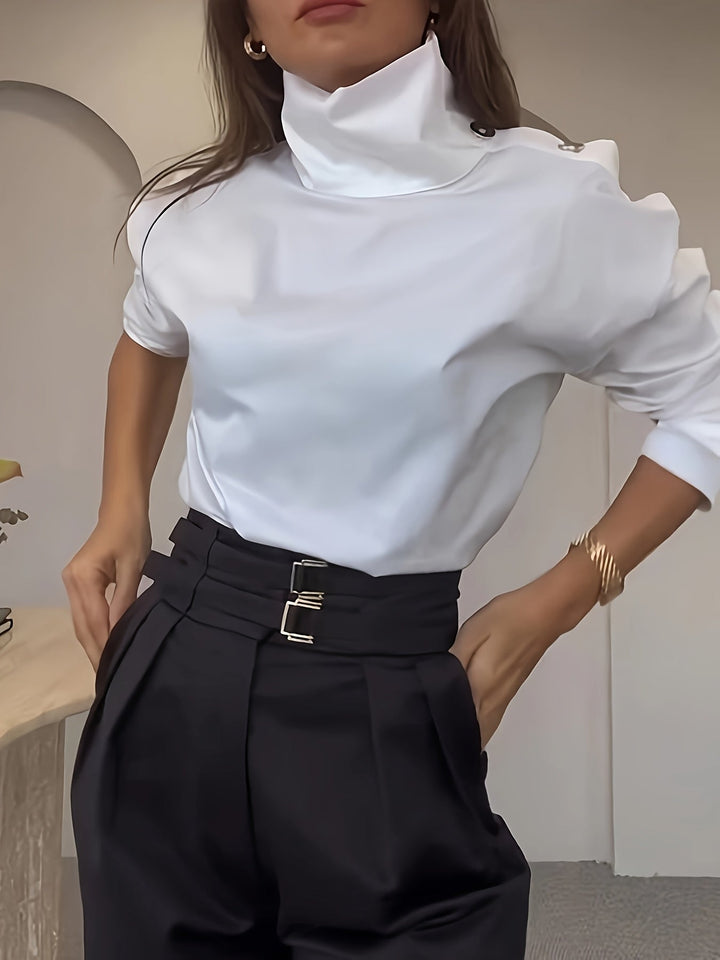 Mazarine | Blouse à manches longues et col montant pour femmes - polyester léger et décontracté pour une allure élégante
