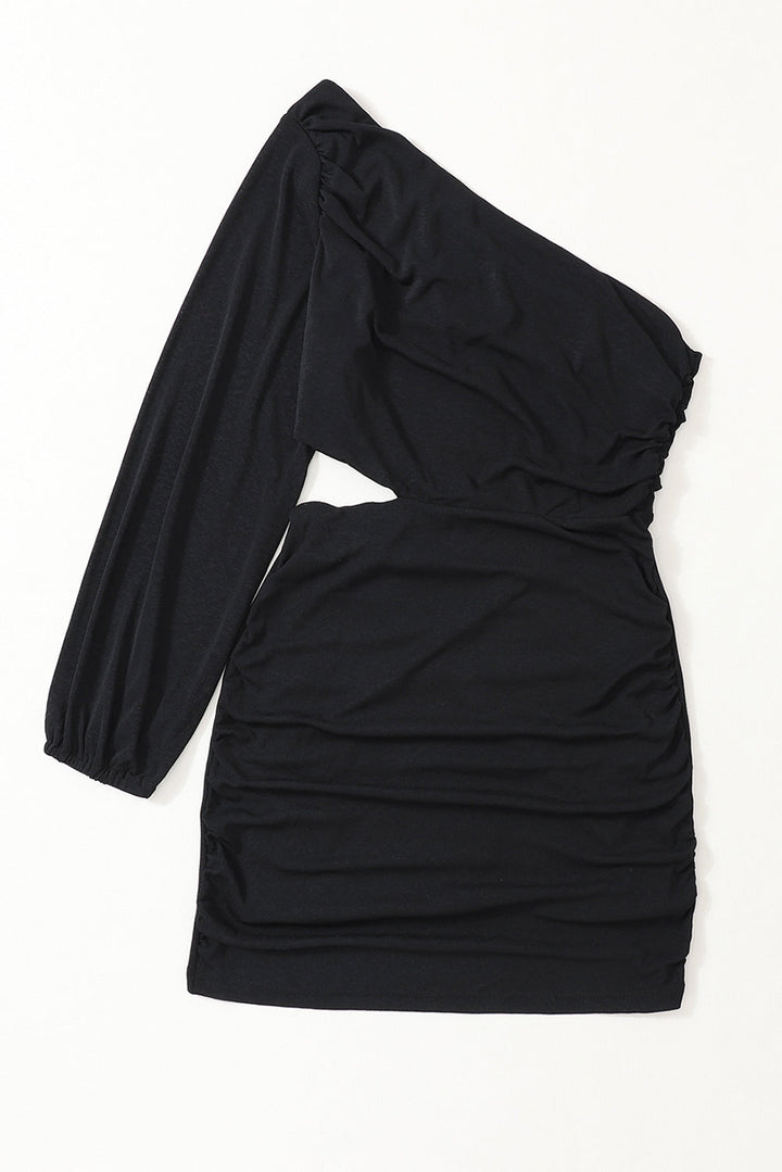 Cely | Robe Bodycon Asymétrique Noire Élégante avec Design Unique à Une Épaule