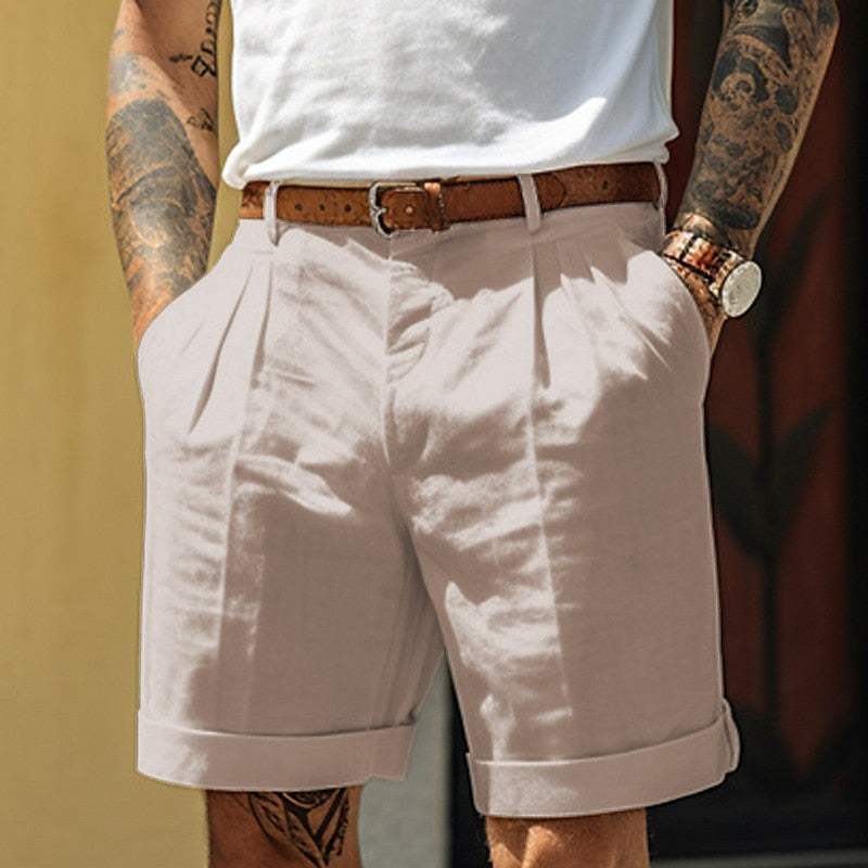 Short en lin mélange sur mesure pour hommes avec élégants plis et zoom confortable - Respirants et durables.