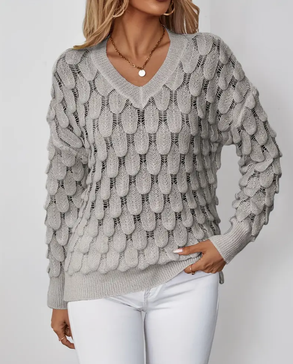 Livia - Élégant pull classique en tricot à col et V pour un style intemporel