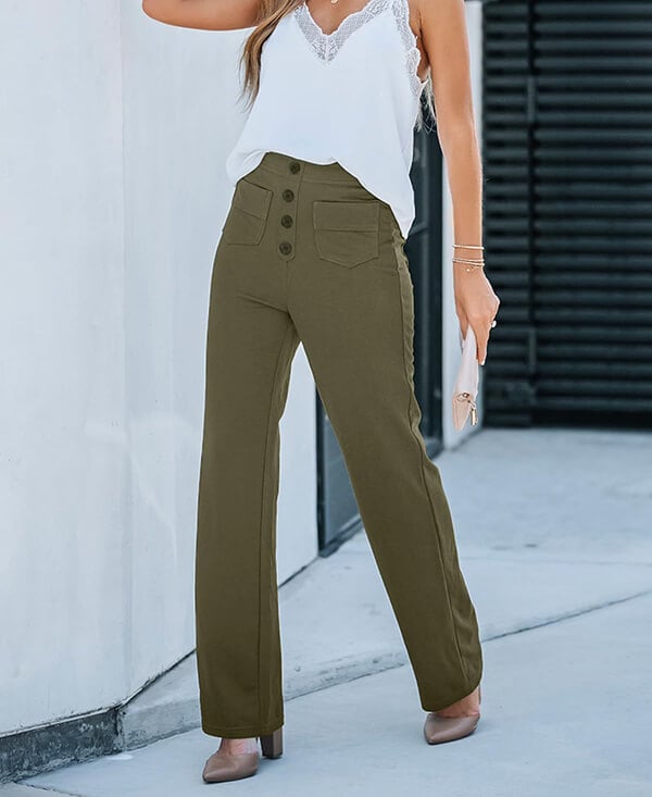 Élégant pantalon de loisirs élastique avec une taille haute - Sophia