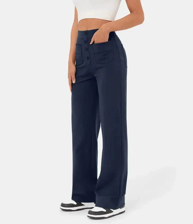 Élégant pantalon de loisirs élastique avec une taille haute - Sophia