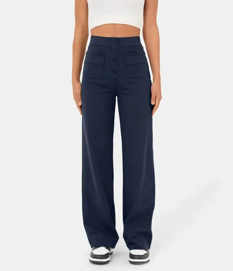 Élégant pantalon de loisirs élastique avec une taille haute - Sophia