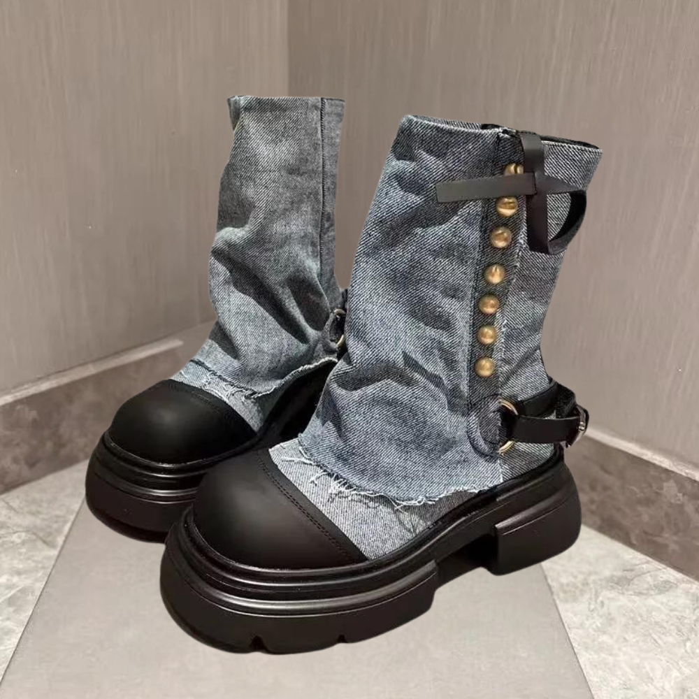 Bottes en denim KEONA™ élégantes pour des journées d'hiver chaudes.