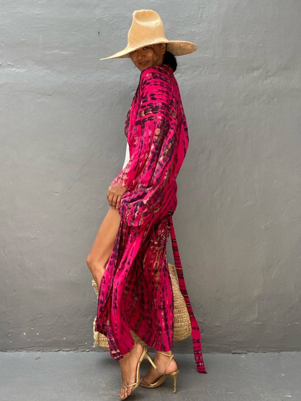 Aino | Kimono de Plage Légèrement Bohème - Robe d'Été avec Imprimé Tie-Dye Tendance
