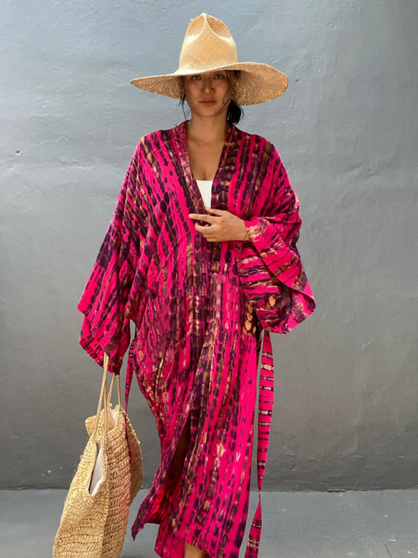 Aino | Kimono de Plage Légèrement Bohème - Robe d'Été avec Imprimé Tie-Dye Tendance