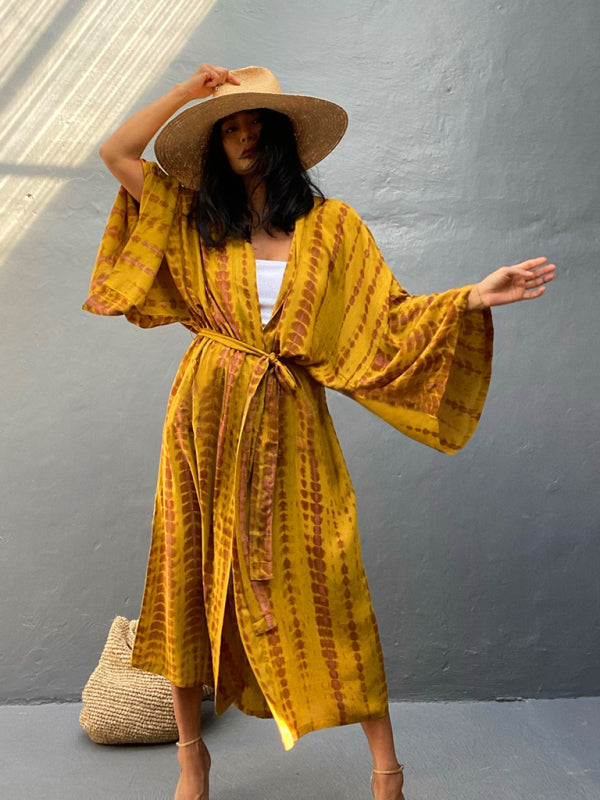 Aino | Kimono de Plage Légèrement Bohème - Robe d'Été avec Imprimé Tie-Dye Tendance