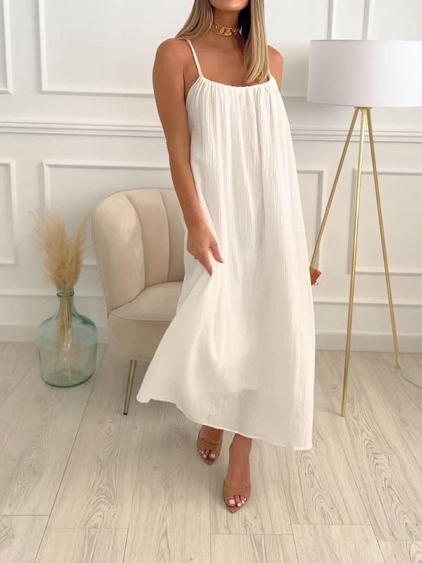 Larysa | Robe élégante en coton et lin avec encolure ronde pour un look stylé