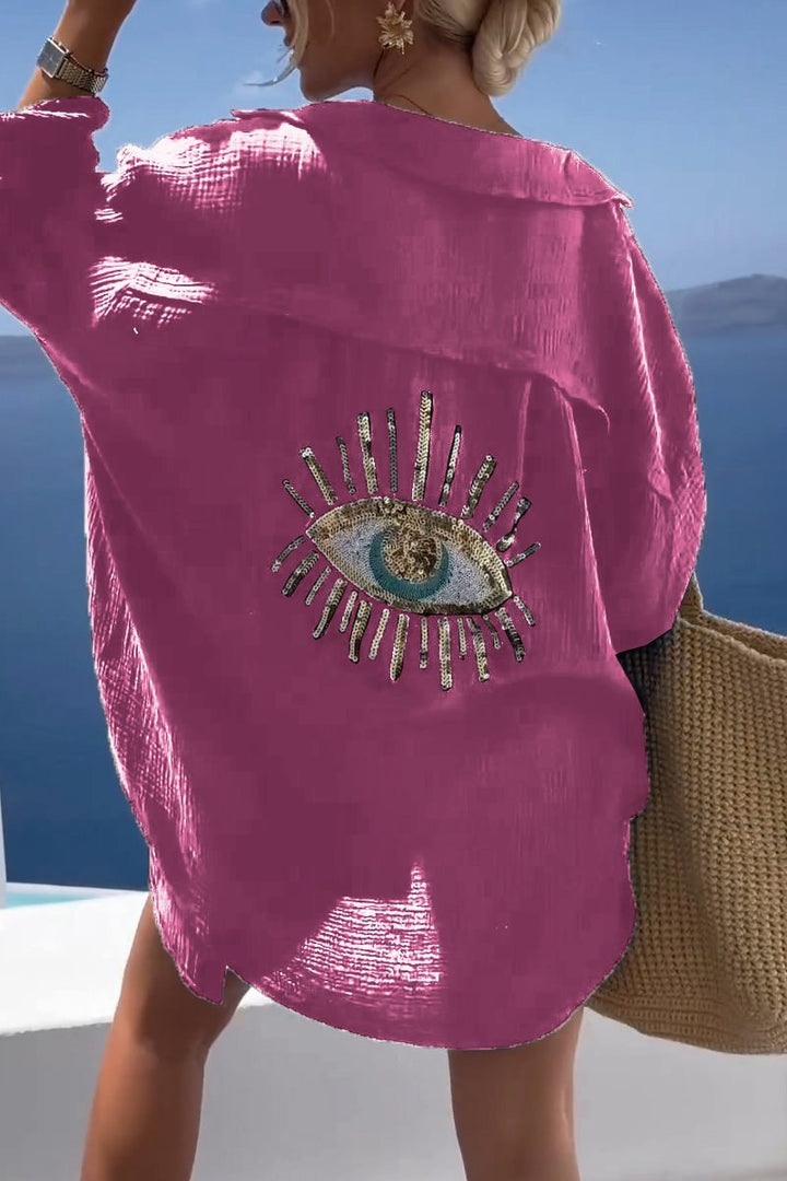 Evi | Chemise décontractée tendance avec un design captivant de motifs oculaires