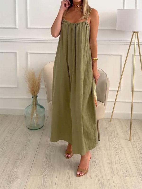 Larysa | Robe élégante en coton et lin avec encolure ronde pour un look stylé