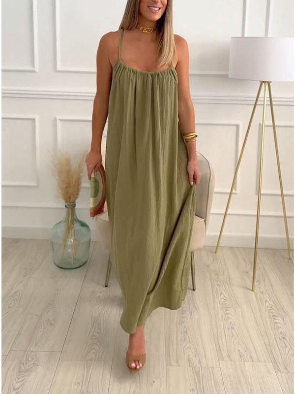 Larysa | Robe élégante en coton et lin avec encolure ronde pour un look stylé