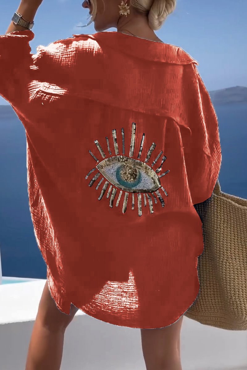Evi | Chemise décontractée tendance avec un design captivant de motifs oculaires