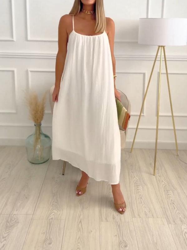 Larysa | Robe élégante en coton et lin avec encolure ronde pour un look stylé