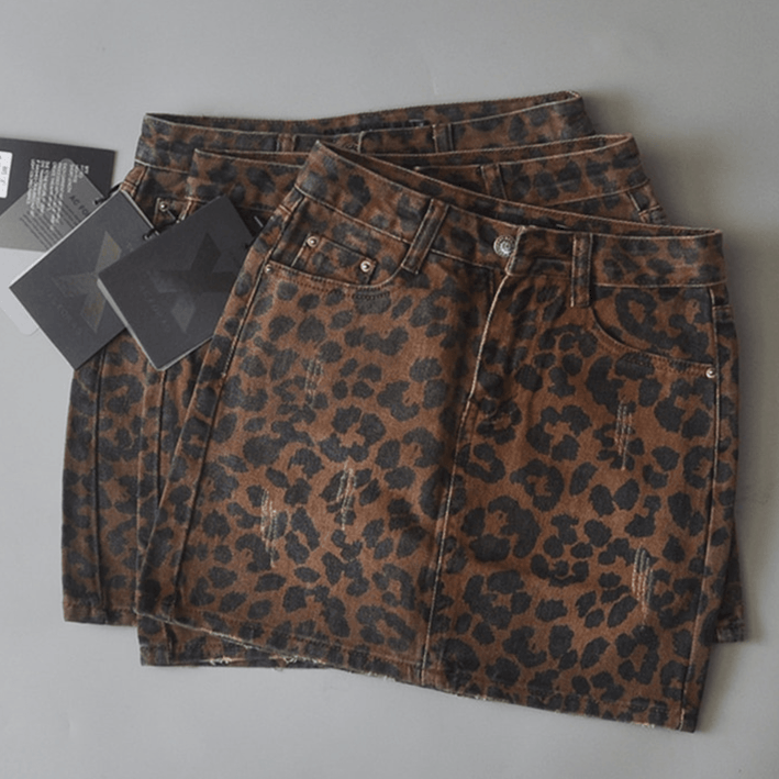 Alice - Jupe en Jean Élégante avec Motif Léopard Tendance