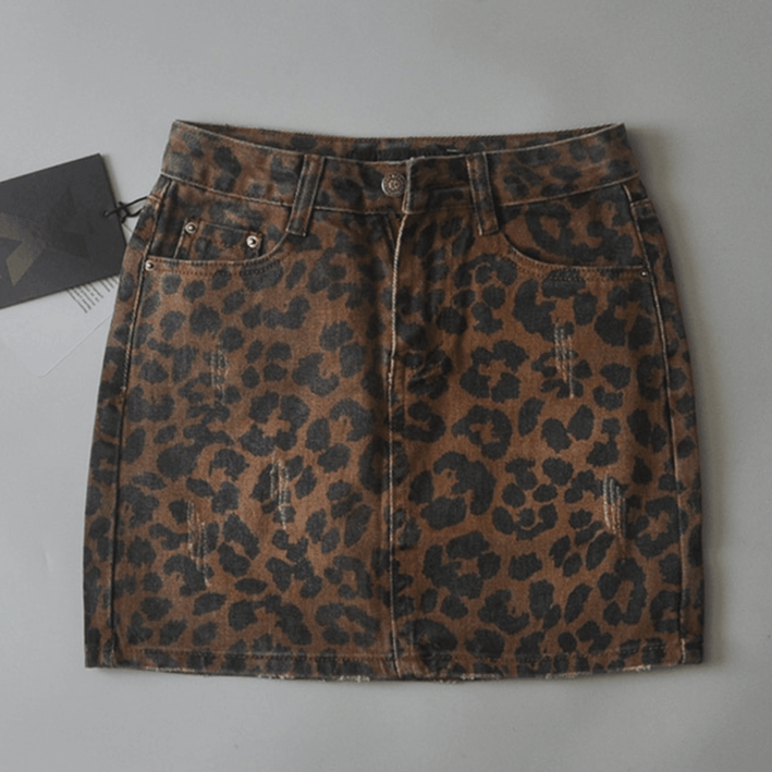 Alice - Jupe en Jean Élégante avec Motif Léopard Tendance