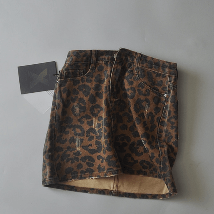 Alice - Jupe en Jean Élégante avec Motif Léopard Tendance