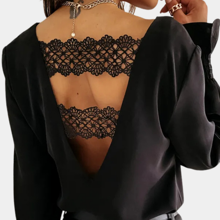Blouse Tamsin Élégante à col en V avec manches longues pour un look chic.