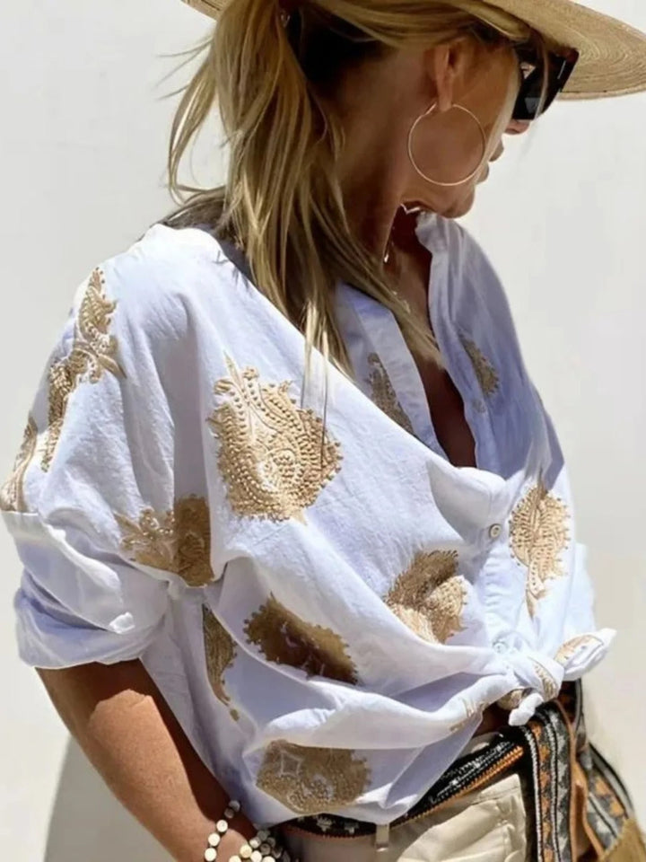 Chiara - Blouse Élégante à Manches Amples avec Broderies Élégantes pour Femmes