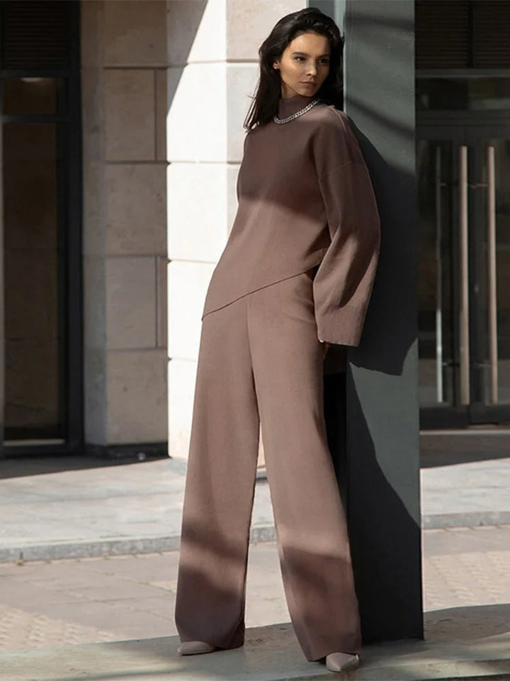 Coton Doux - Ensemble élégant à 2 pièces avec col roulé asymétrique pour un look stylé.